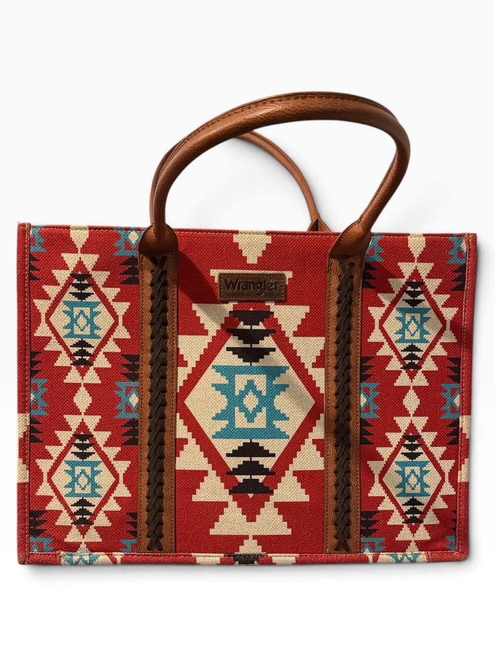 Wrangler Southwestern Canvas Tote Bag Aztec Geometric Pattern Large Size Zip Top